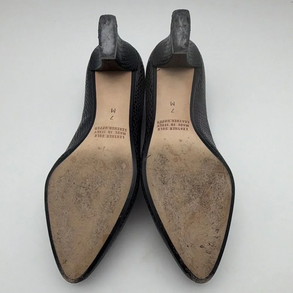 d'Rosana by Charna Black Reptile Embossed Leather Pumps Gold Hardware US 7 M